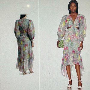 Alice + Olivia Summer 2022 Floral Long Sleeve Cut Out Long Dress